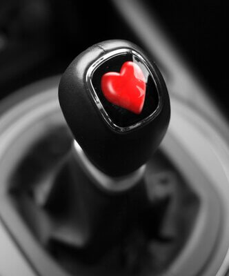 Valentines heart on Gearstick of a car